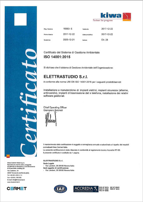 certificato ISO 14001 2015 KIWA