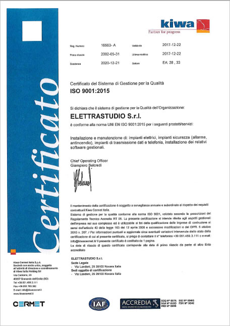 certificato ISO 9001 2015 KIWA